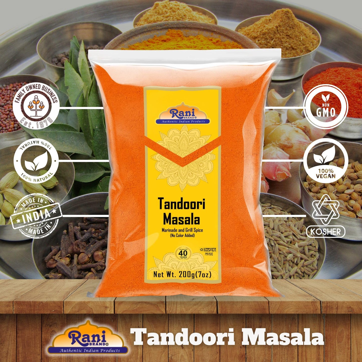 Rani Tandoori Masala 11-Spice Blend, Salt Free, Vegan, Gluten Friendly, 7oz (200g)
