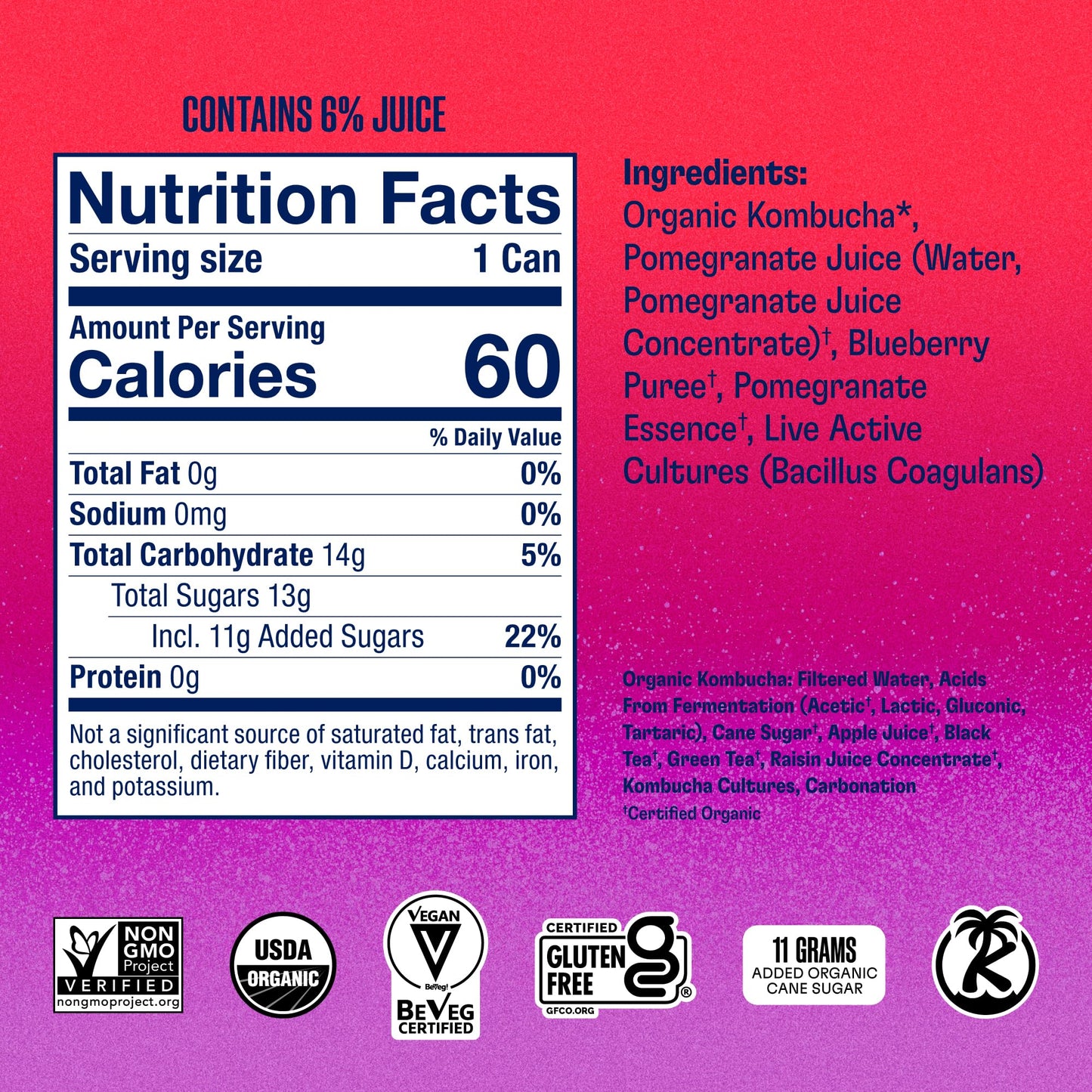 Health-Ade Pomegranate Blueberry Kombucha, Organic Drink, 12-Pack (11.5 Fl Oz Cans) - Fermented Tea With Probiotics, Detoxifying