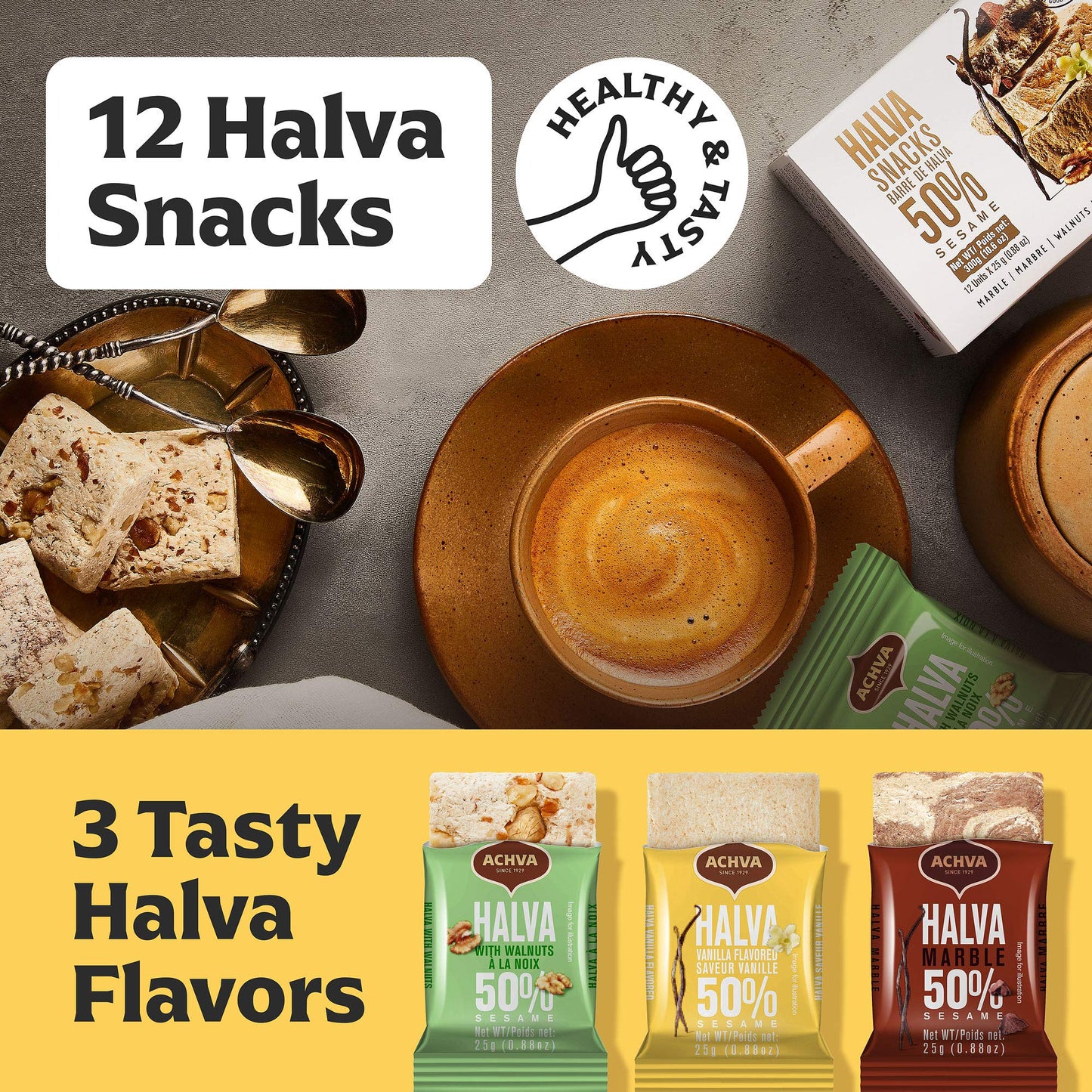 Variety Pack Of Halvah Marble, Vanilla, And Walnut Israel Candy Bars- Vegan-Friendly, Certified Kosher Snacks With No Dairy Or G