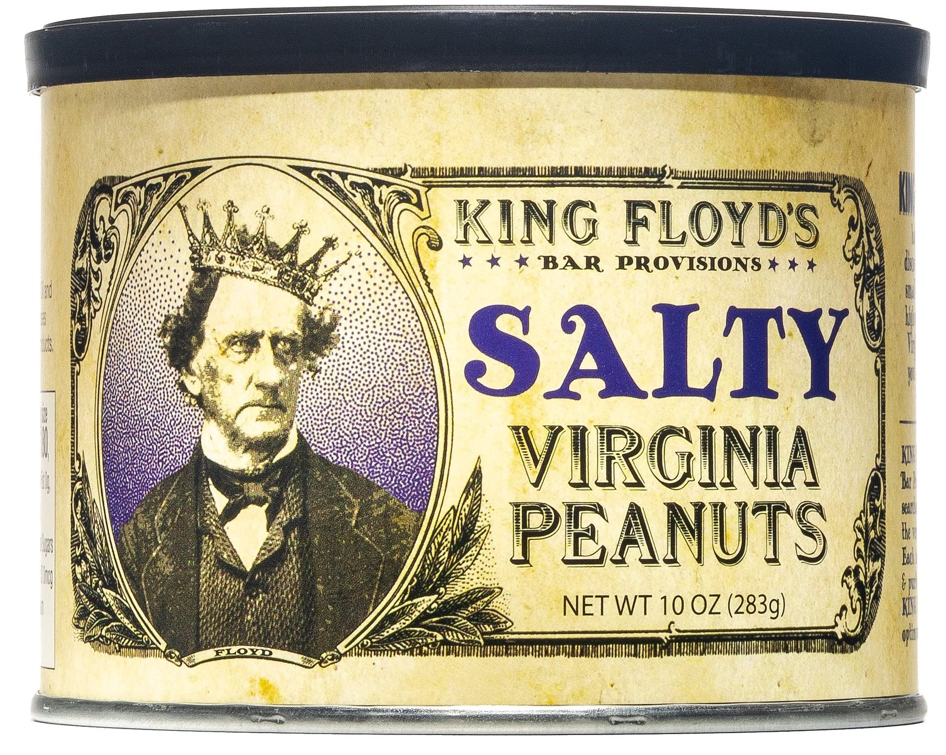 King Floyds Salted Virginia Peanuts, 10 oz, Resealable Tin, Classic Snack