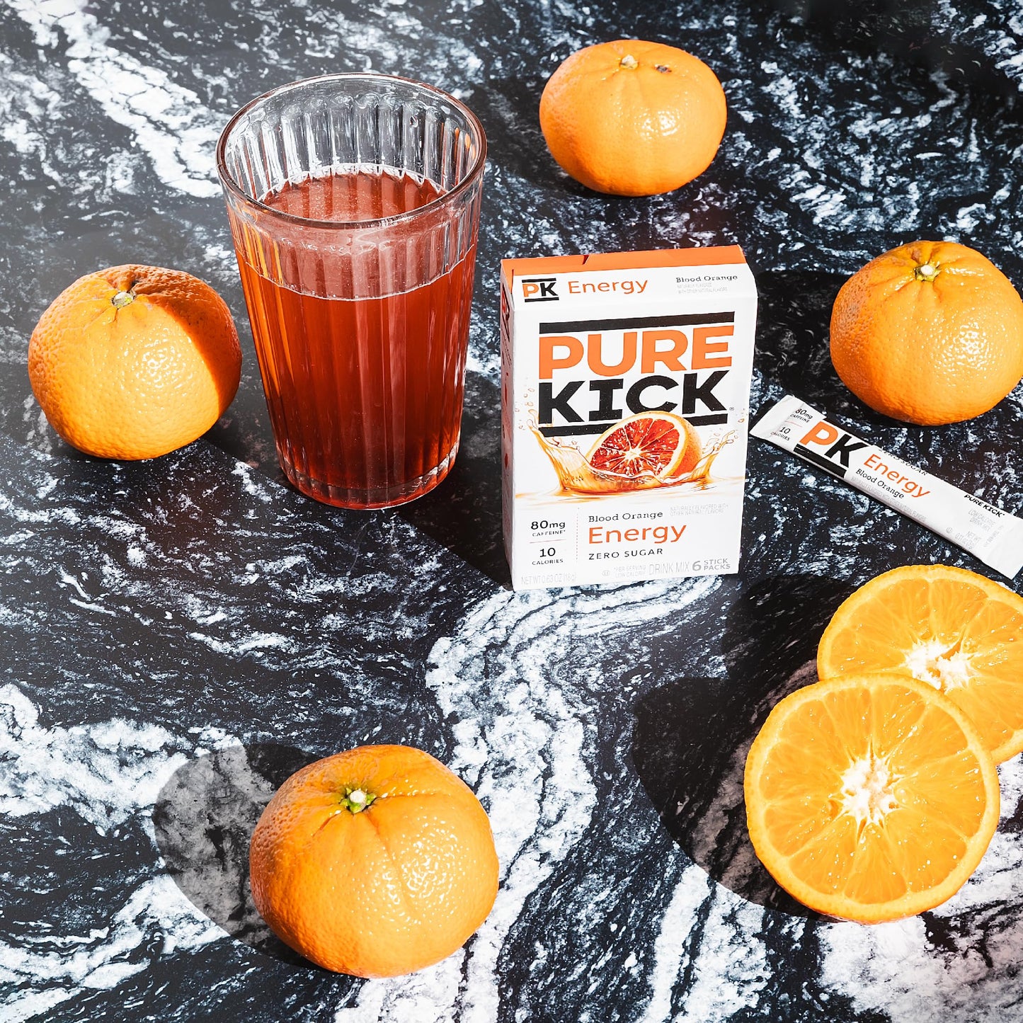 PURE KICK Energy Singles To Go Drink Mix, Blood Orange, 72 Packets (12 Boxes with 6 Packets Each)
