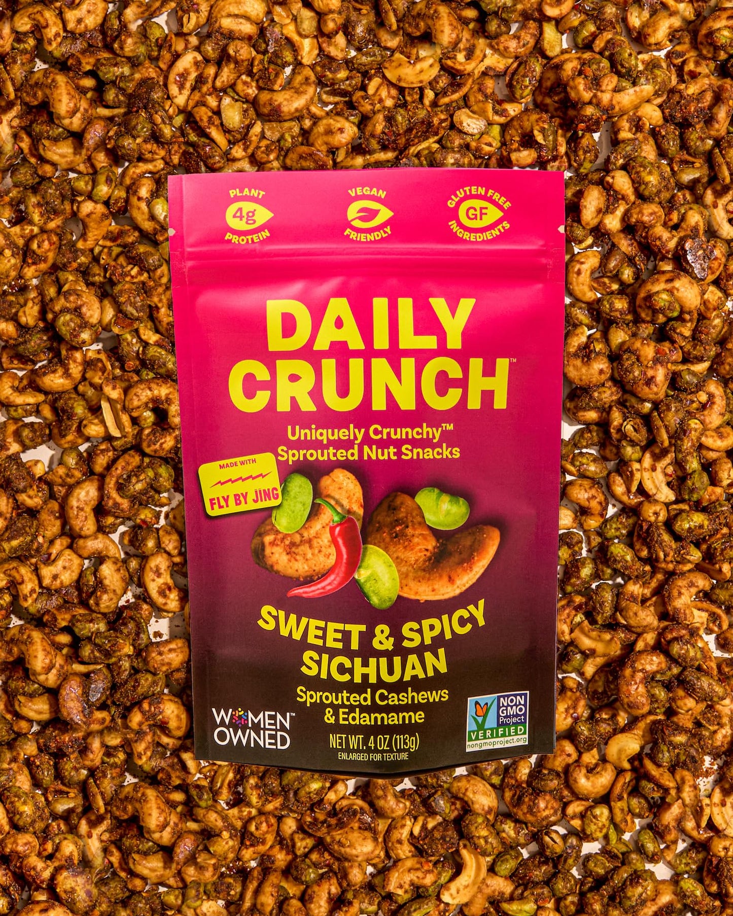 Daily Crunch Sweet & Spicy Sichuan Sprouted Cashews And Edamame, Zero Seed Oils, Keto Friendly, Gluten Free, 4Oz, 2 Pack