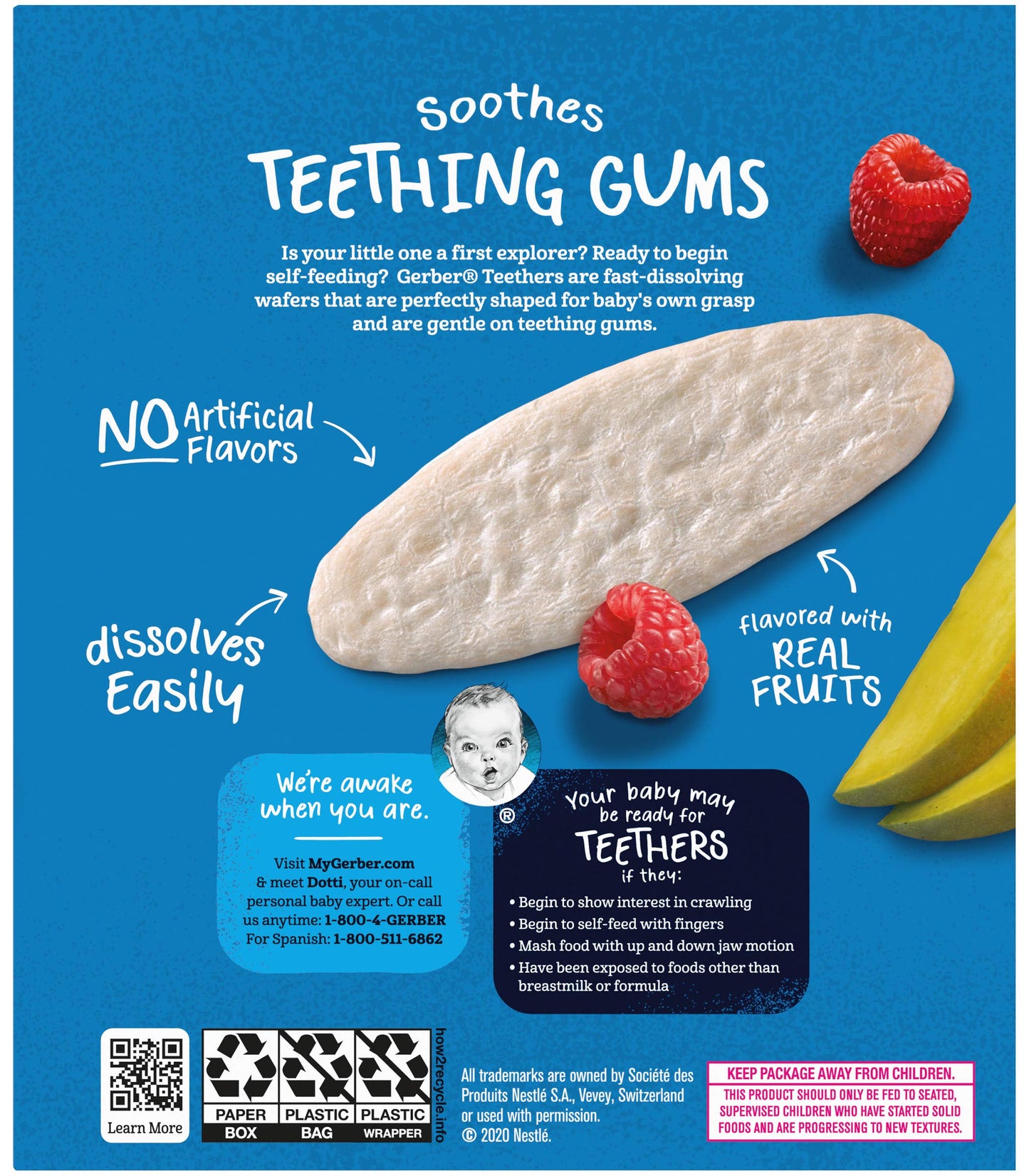 Gerber Snack For Baby Teethers, Mango Raspberry, Gentle Teething Wafers Flavored With Real Fruits, 12 Individually Wrapped 2-Pac