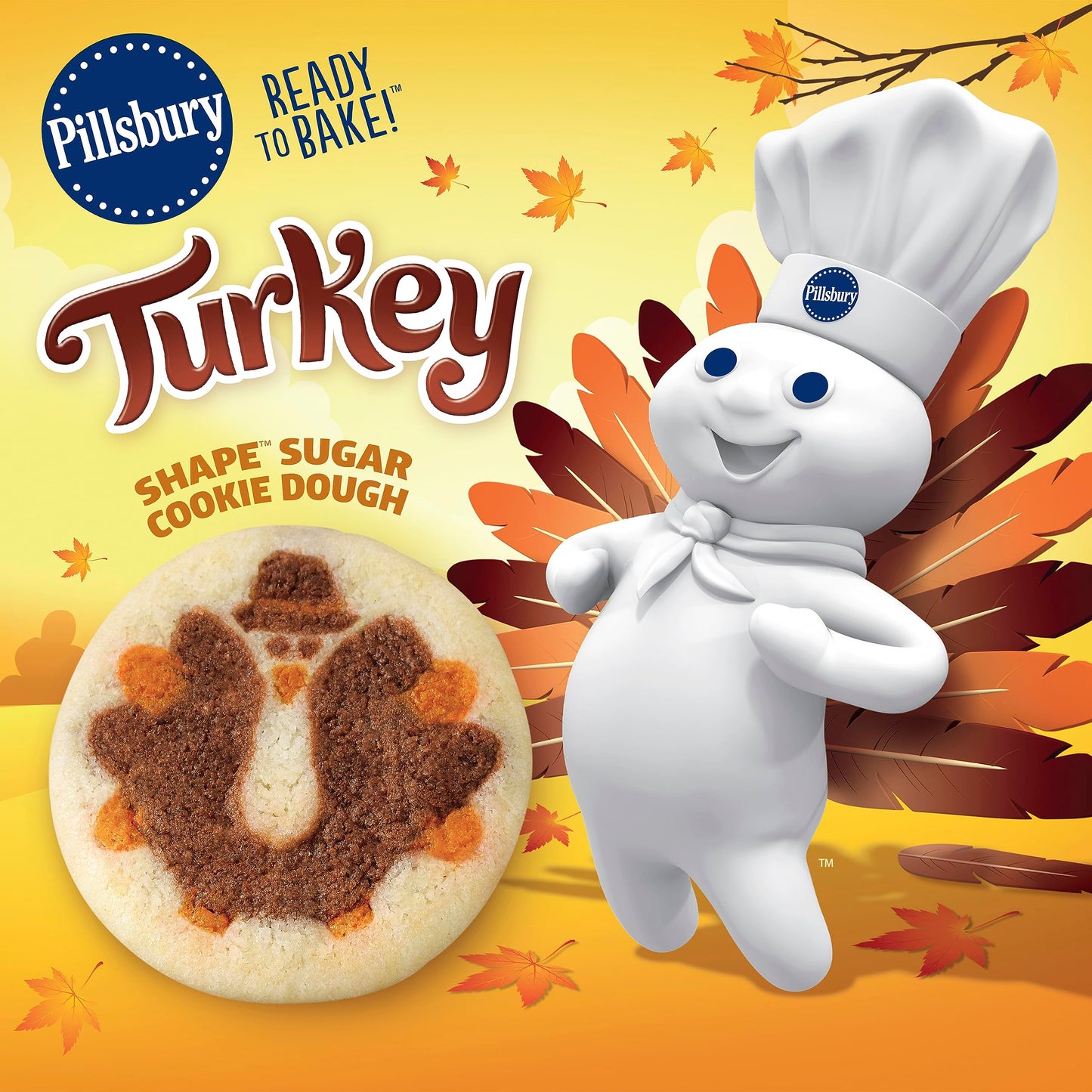 Pillsbury Ready To Bake Turkey Shape Sugar Cookie Dough, 20 Cookies, 9.1 oz.