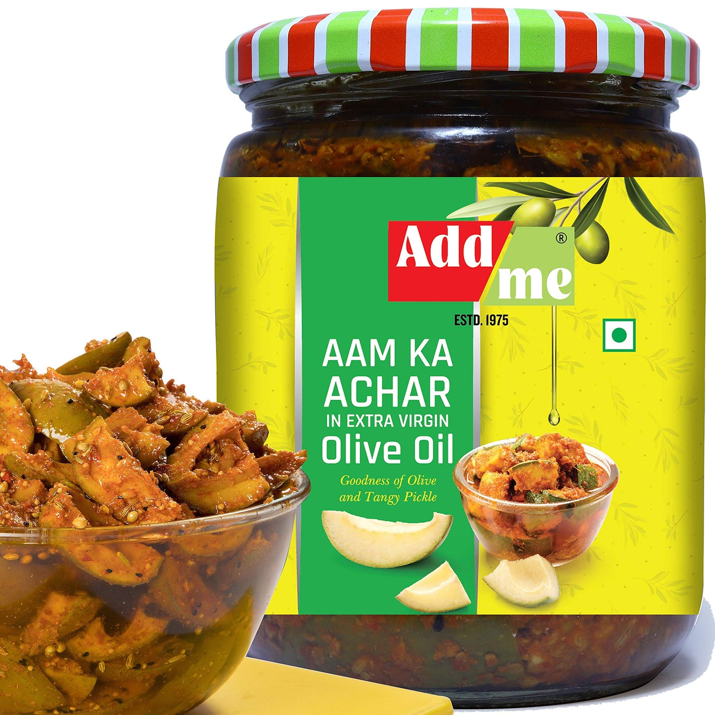 Add Me Home Made Mango Pickle In Olive Oil 500Gm Aam Ka Achar Glass Jar