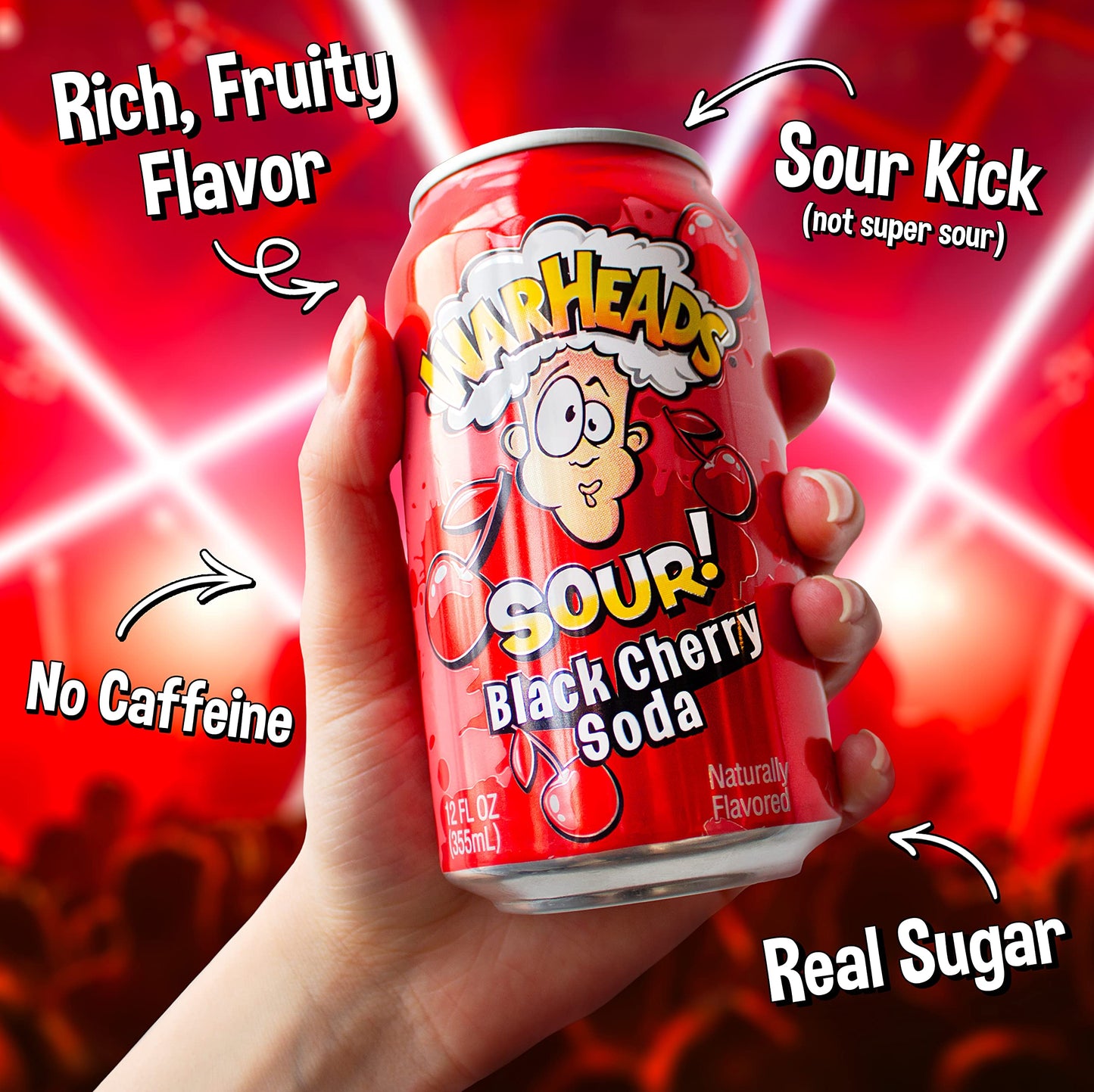 Warheads Soda - Sour Fruity Soda, Classic Flavors, 12 Fl Oz (Pack of 5)