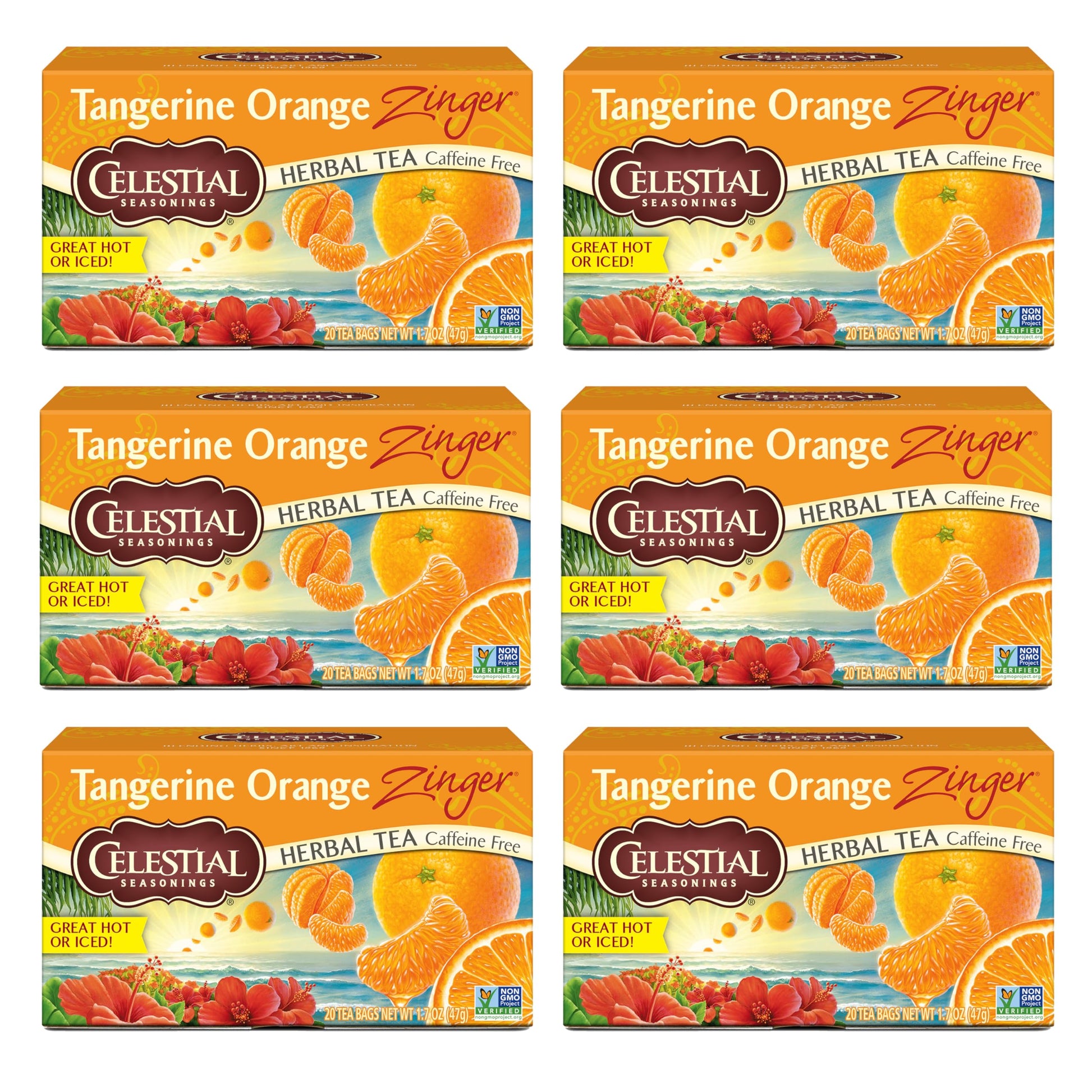 Celestial Seasonings Tangerine Orange Zinger Herbal Tea, Caffeine Free, 20 Bags, Pack of 6