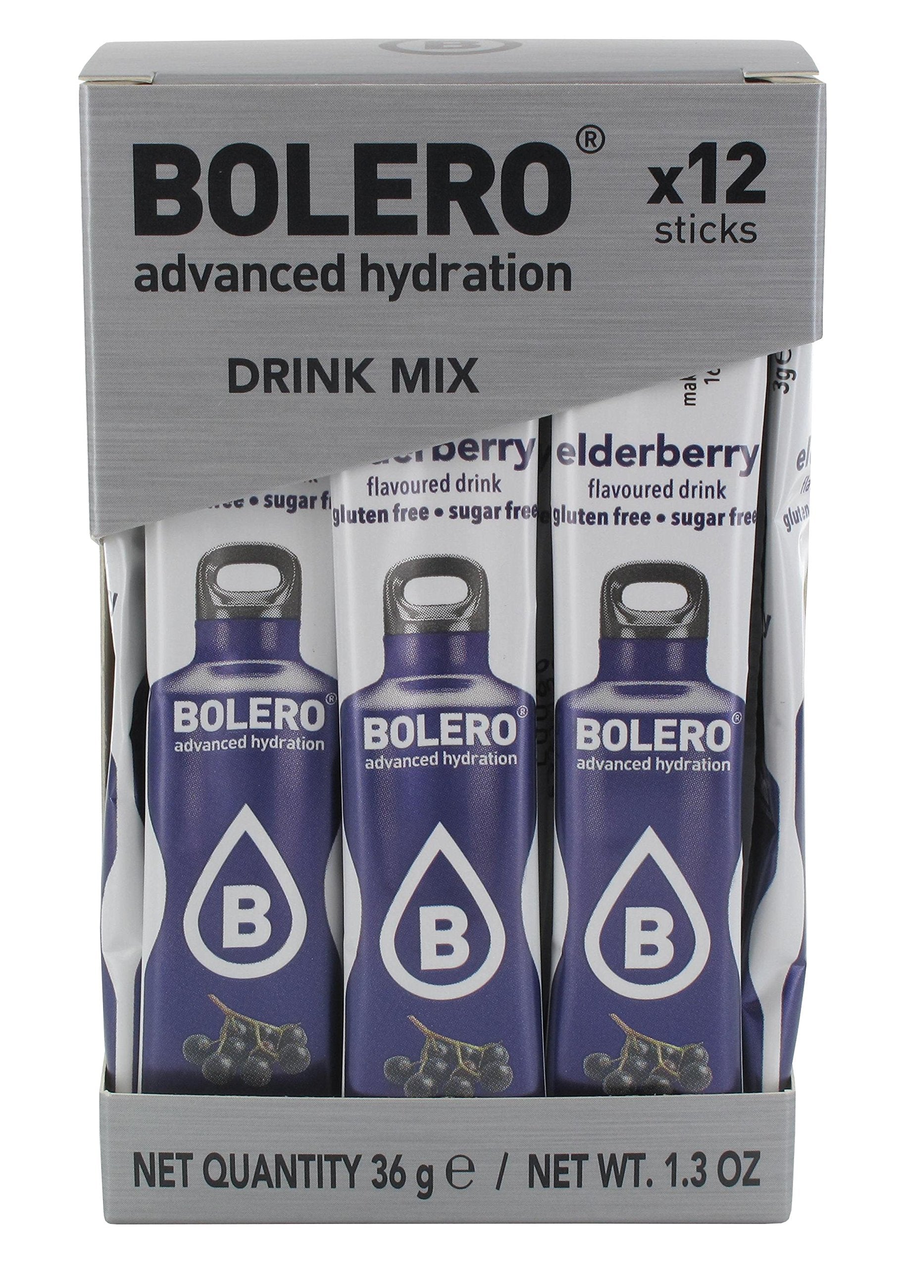 BOLERO Sugar Free Drink Mix Packets, Elderberry Flavor, 36 Single Sticks, 1.3 Ounce (Pack of 3)