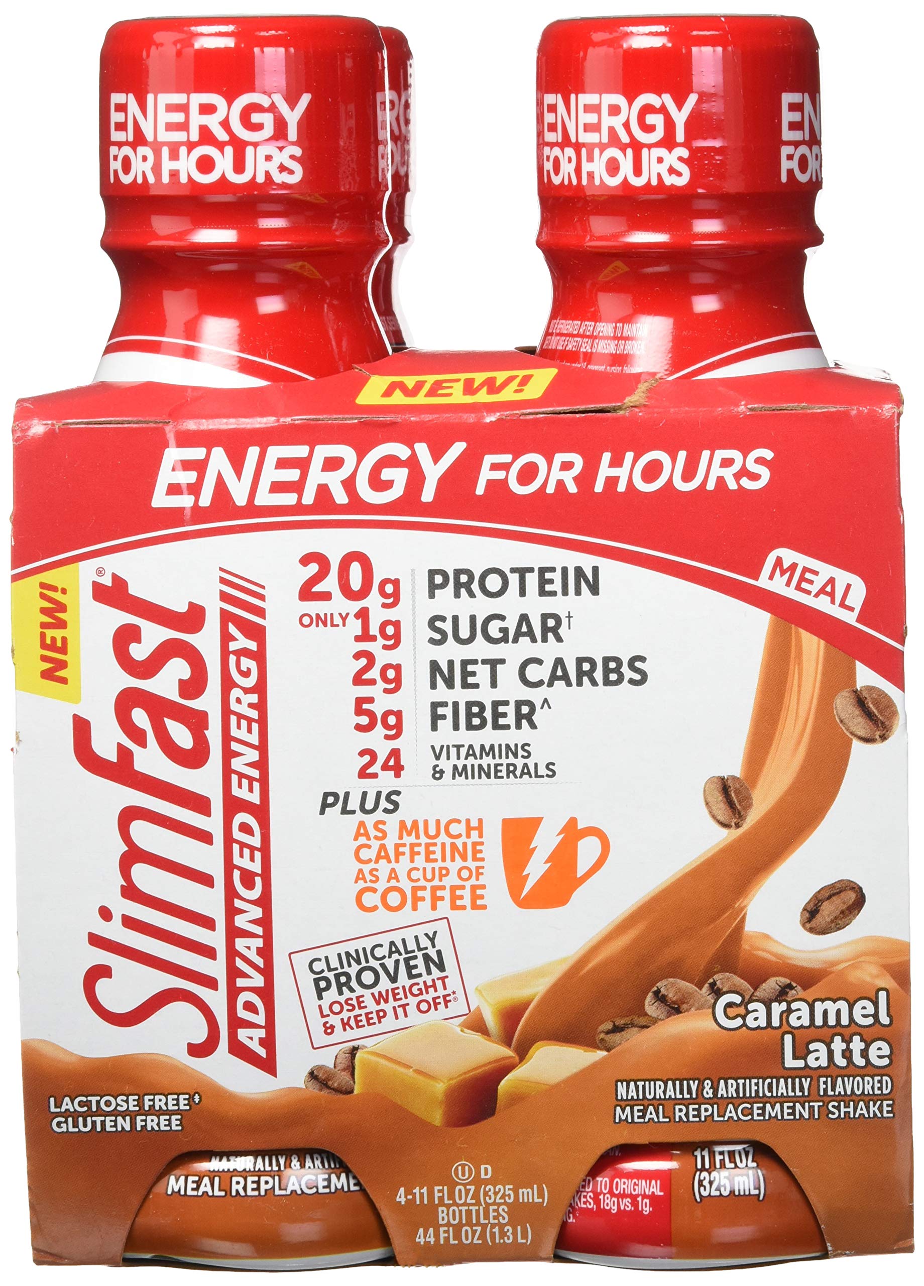 SlimFast High Protein Meal Replacement Shake, Caramel Latte, 20g Protein, 11 Fl Oz Bottle, 4 Count (Pack of 3)