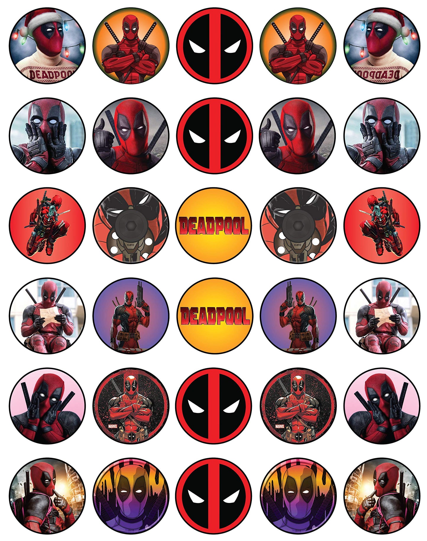 30 X Edible Cupcake Toppers - Red And Black Masked Themed Collection Of Edible Cake Decorations | Uncut Edible On Wafer Sheet