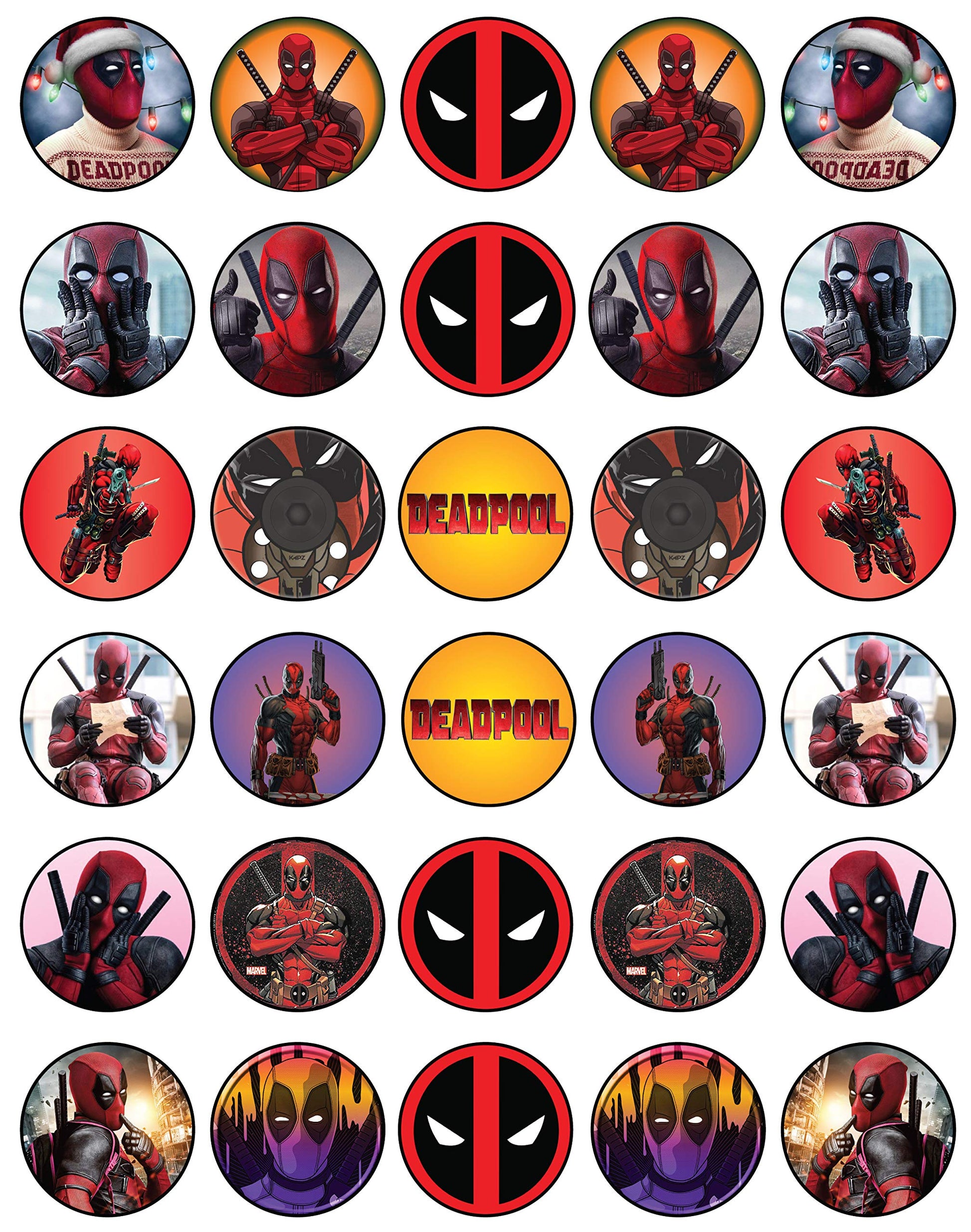 30 X Edible Cupcake Toppers - Red And Black Masked Themed Collection Of Edible Cake Decorations | Uncut Edible On Wafer Sheet