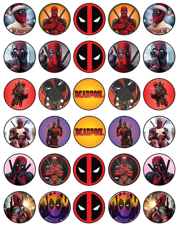 30 X Edible Cupcake Toppers - Red And Black Masked Themed Collection Of Edible Cake Decorations | Uncut Edible On Wafer Sheet