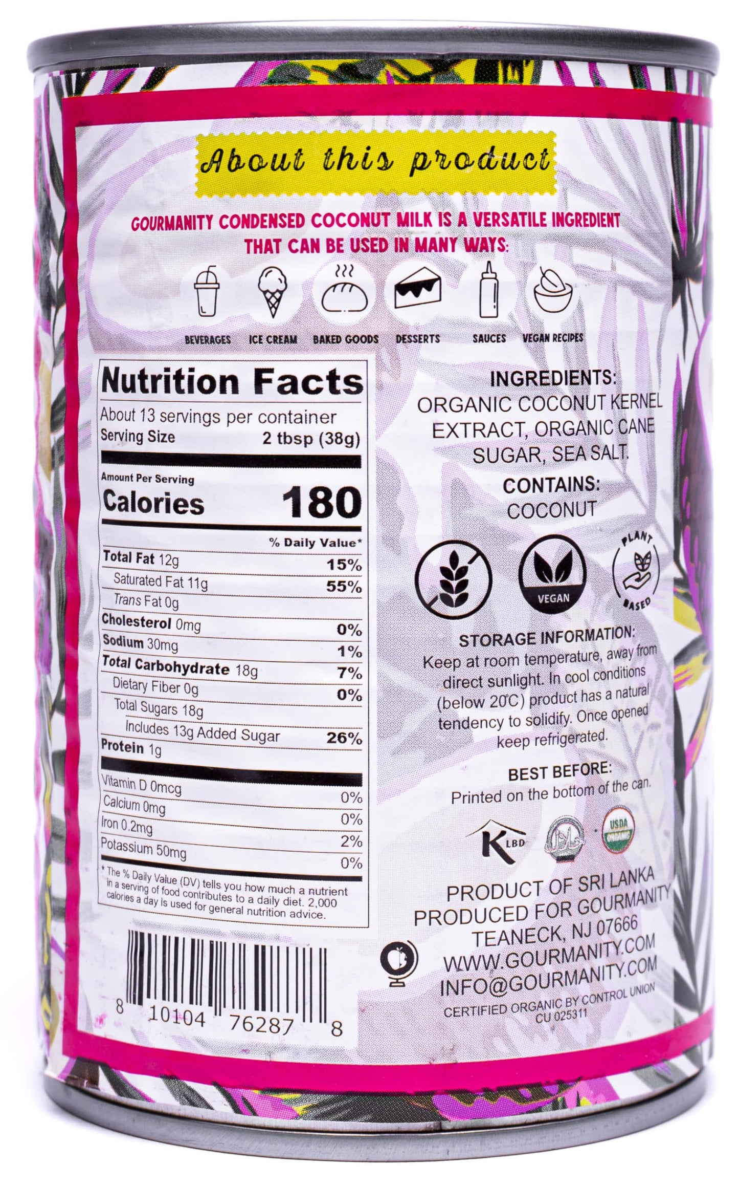 Gourmanity Organic Sweetened Condensed Coconut Milk, Vegan and Dairy Free Condensed Milk Substitute, Halal, Kosher, Made in Sri