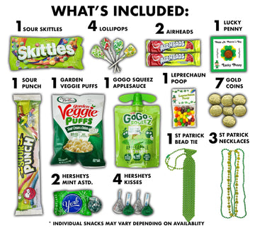 St Patricks Day Variety Pack Gift Basket Care Package, Candy, Chips Lucky Irish Themed Gift Box