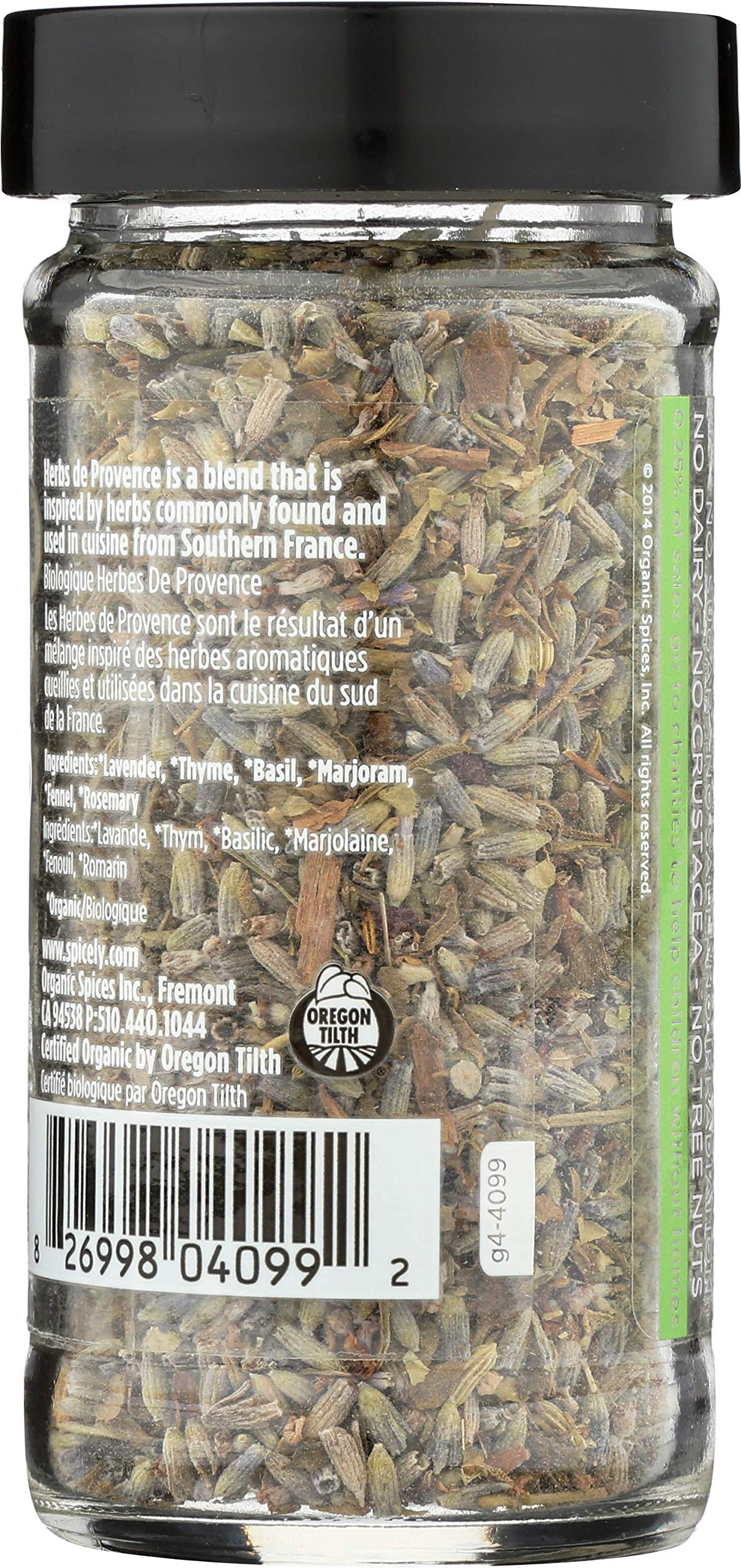 Spicely Organic Seasoning Herbs De Provence 0.50 Ounce Jar Certified Gluten Free
