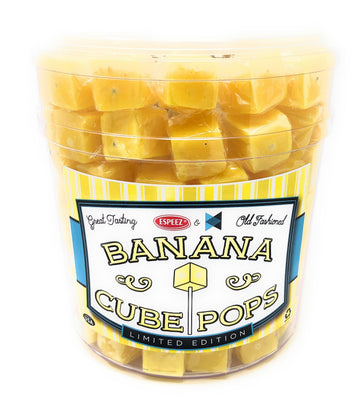 Espeez Hard Candy Cube Lollipop Suckers - Individually Wrapped, 100 Count, Old Fashioned Square Party Pops, Banana Flavor