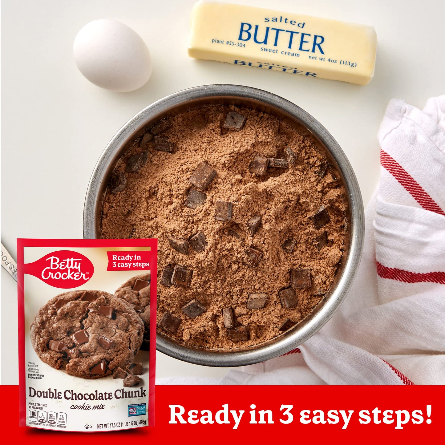 Betty Crocker Double Chocolate Chunk Cookies, Cookie Baking Mix, 17.5 Oz (Pack Of 12)