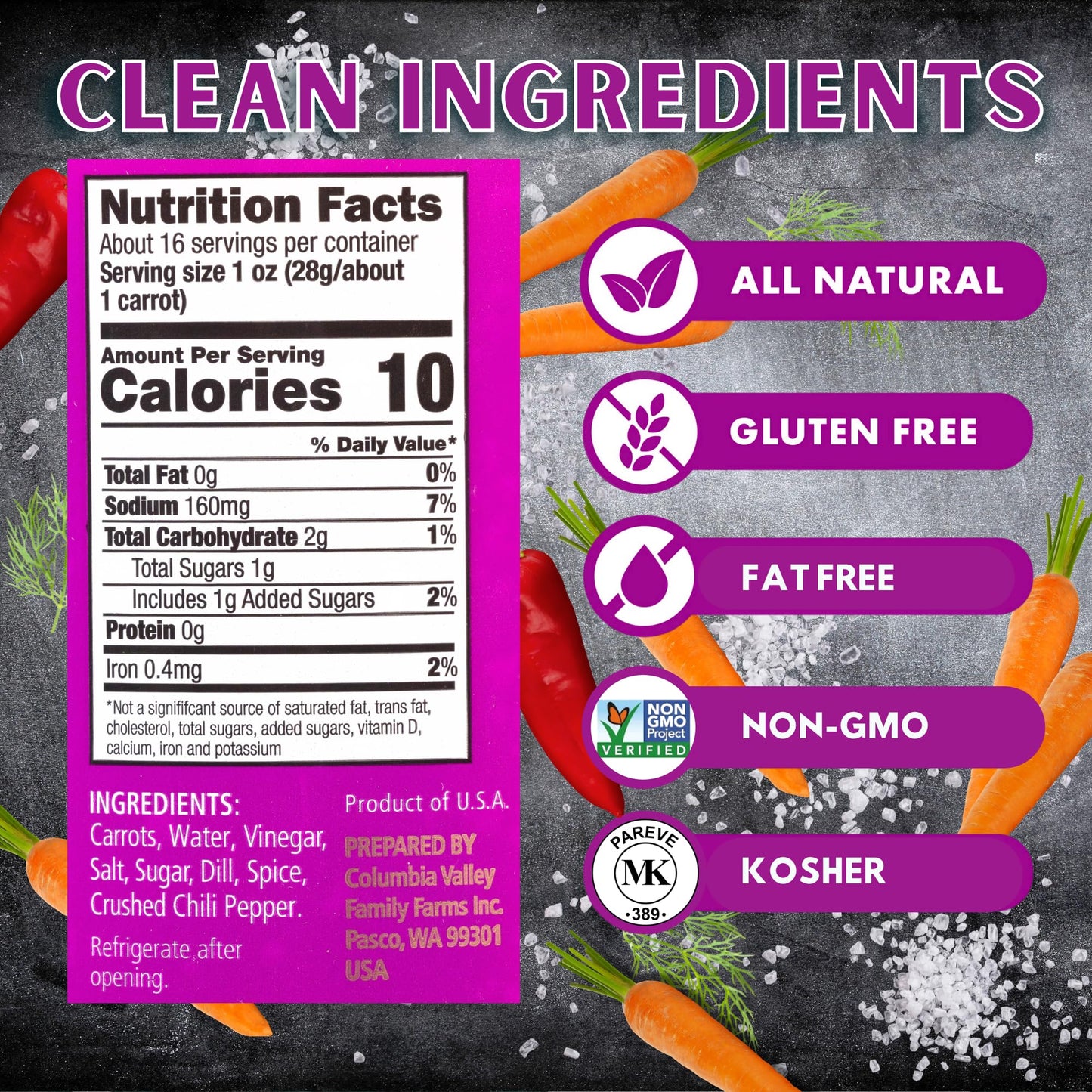 Fosters Pickled Carrots in a Jar, Original, 16oz, 2 Pack, Traditional Pickled Carrot Sticks Recipe for over 40 years, Low Calor