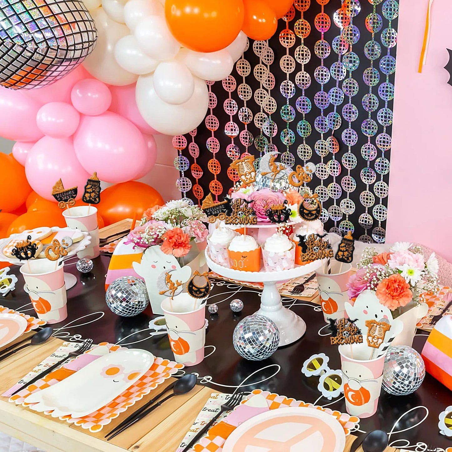 32 Pcs Halloween Baby Shower Cupcake Toppers Glitter Welcome Baby Carriage Bottle A Baby Is Brewing Cupcake Picks For Halloween