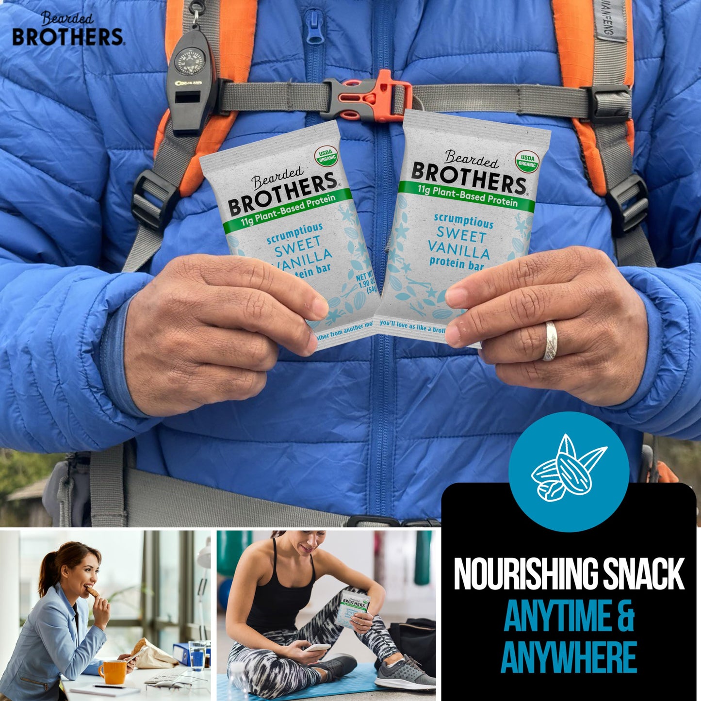 Bearded Brothers Organic Protein Bars, Vanilla (10 Pack) - 11G Of Plant Based Protein Gluten Free Vegan, Non-Gmo Healthy Snacks For Mature-Themeds Good Source Of Fiber