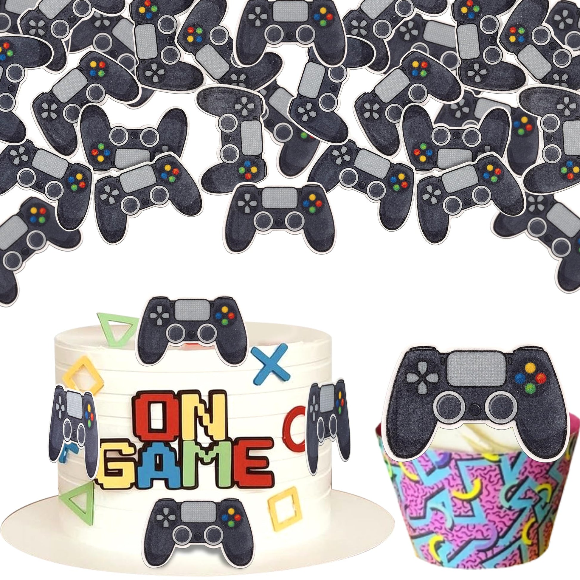 ZHUOWEISM Edible Cupcake Toppers, 60 PCS Video Game Controllers, Design 3 for Kids Birthday Party Supplies