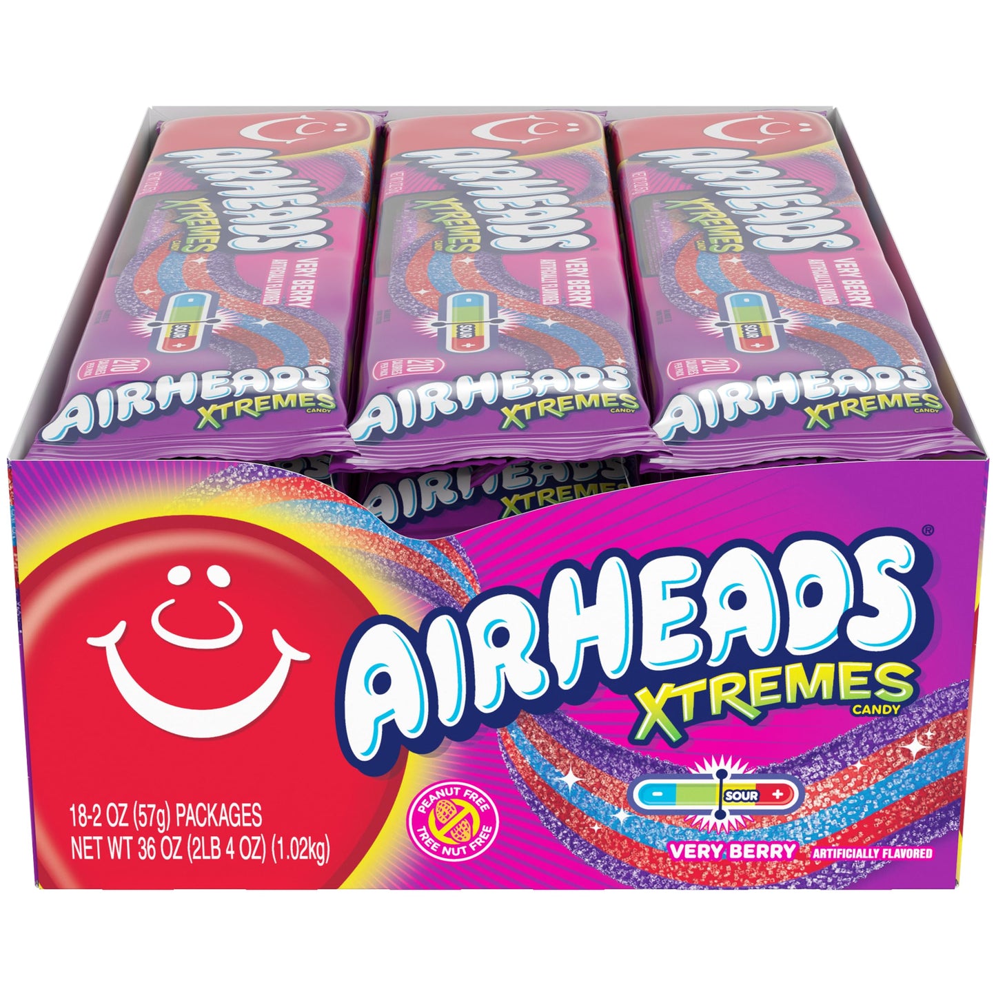 Airheads Xtremes Belts Holiday Sweetly Sour Candy  Very Berry  Christmas Stocking Stuffers for mature-themeds & Kids  Non-Melting  Candy for Christmas Bulk Party Bag  2 oz (Pack of 18)