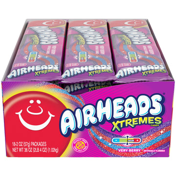 Airheads Xtremes Belts Holiday Sweetly Sour Candy  Very Berry  Christmas Stocking Stuffers for mature-themeds & Kids  Non-Melting  Candy for Christmas Bulk Party Bag  2 oz (Pack of 18)