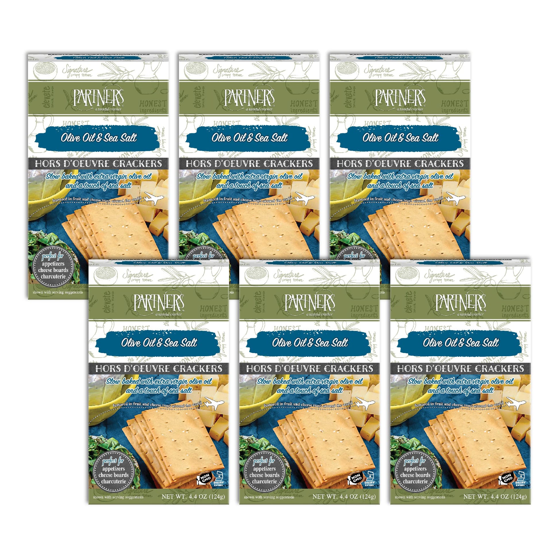 Partners Hors dOeuvre Crackers, Olive Oil & Sea Salt, Non-GMO, Kosher, 4.4 Ounce (Pack of 6)