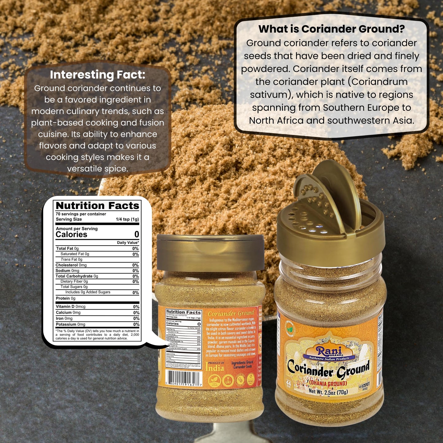 Rani Coriander Ground Powder Spice, 2.5oz (70g), All Natural, Vegan, Non-GMO, Kosher, Gluten Friendly, Indian Origin