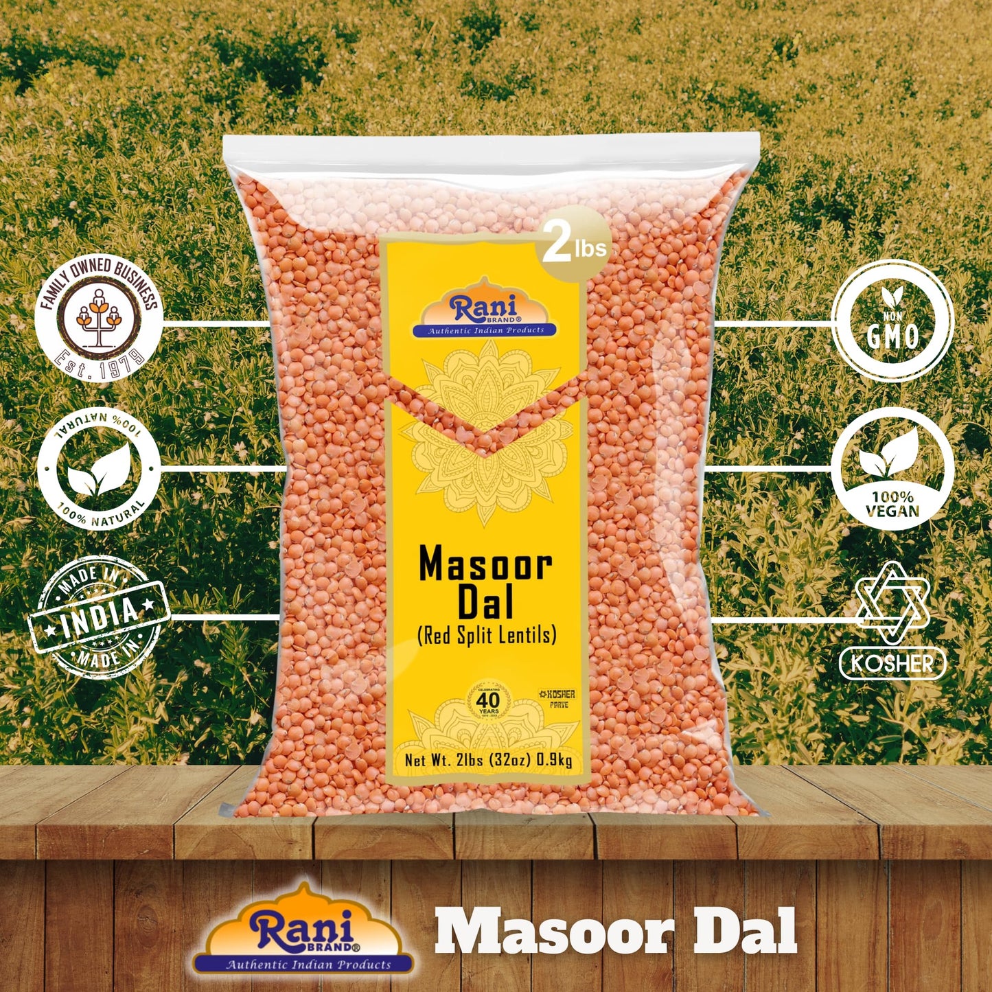 Rani Masoor Dal (Indian Red Lentils) Split Gram, 32Oz (2Lbs) 908G ~ All Natural | Gluten Friendly | Non-Gmo | Vegan | Indian Ori
