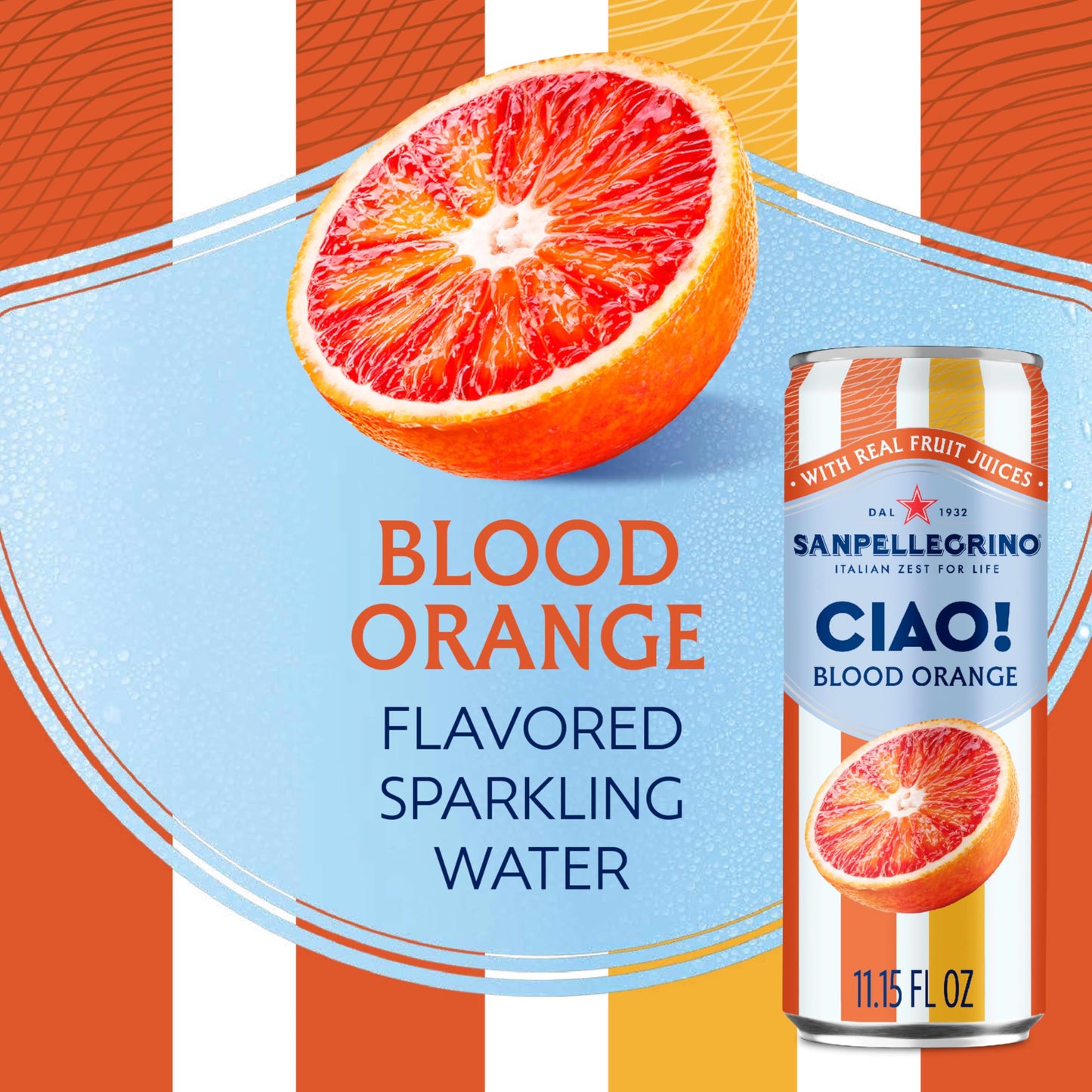 Sanpellegrino CIAO Blood Orange Sparkling Water, Low-Calorie Italian Sparkling Water with Real Fruit Juices, 0g Added Sugar, 6-P