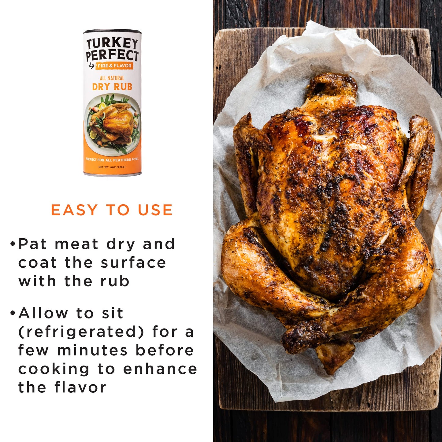 Fire & Flavor Turkey Perfect Natural Dry Rub - Turkey and Chicken Seasoning - Herbs, Spices & Seasonings - Seasonings for Cookin