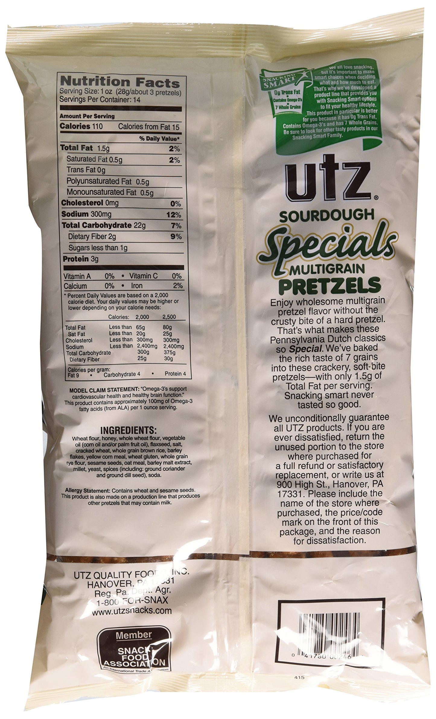 Utz Sourdough Specials Multigrain Pretzels, 14 Ounce, Crunchy Snack