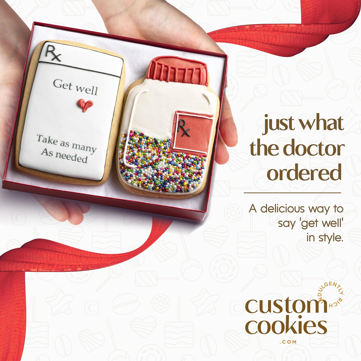 Custom Cookies Get Well Cookies - Set Of 2 Kosher Decorated Vanilla Sugar Cookies - Express Feel Better Wishes For Men, Women, A