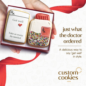 Custom Cookies Get Well Cookies - Set Of 2 Kosher Decorated Vanilla Sugar Cookies - Express Feel Better Wishes For Men, Women, A