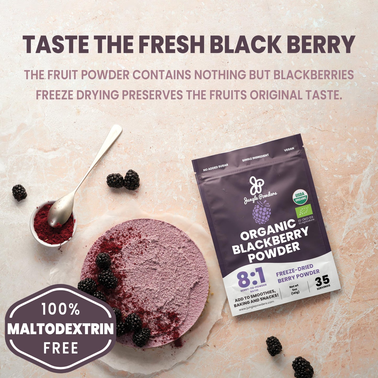Jungle Powders Organic Blackberry Powder 5 Ounce Bag Usda Certified Freeze Dried Blackberries Powder For Baking Whole Blackberry