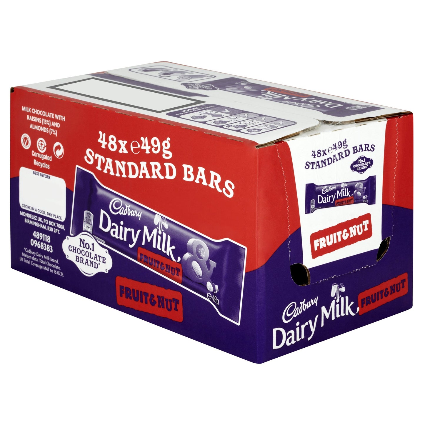 Cadbury Dairy Milk Fruit & Nut Chocolate Bar Single 49G Bar (Pack Of 48)