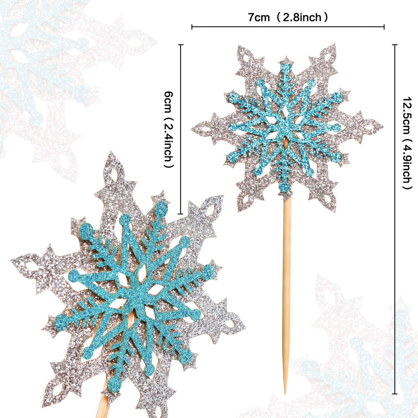 Ercadio 24 Pack Snowflake Cupcake Toppers Double Layers Silver And Blue Winter Theme Cupcake Picks Baby Shower Kids Birthday Party Christmas Cake Decorations Supplies
