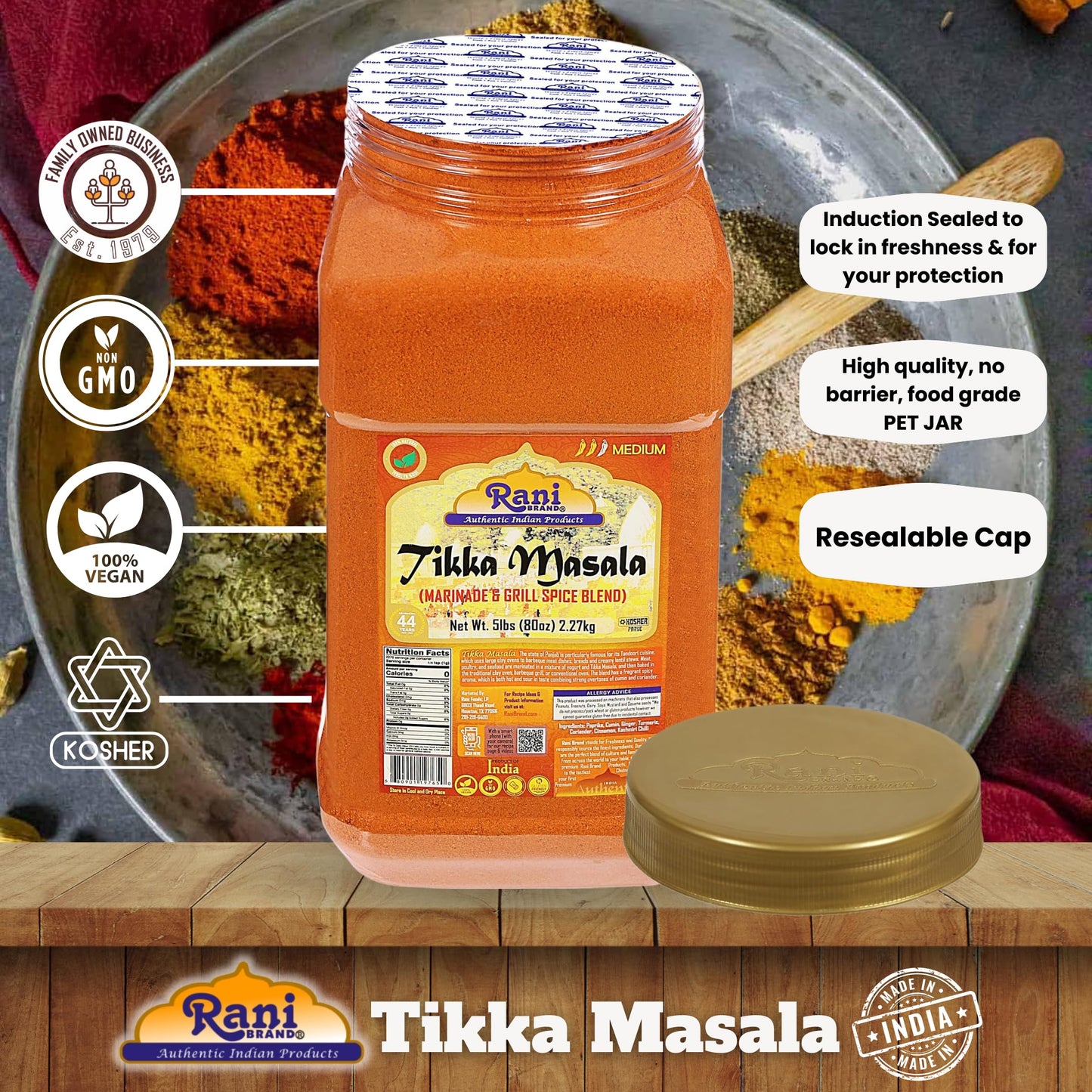 Rani Tikka Masala Indian 7-Spice Blend 80Oz (5Lbs) 2.27Kg Bulk Pet Jar ~ All Natural | Salt-Free | Vegan | No Colors | Gluten Fr