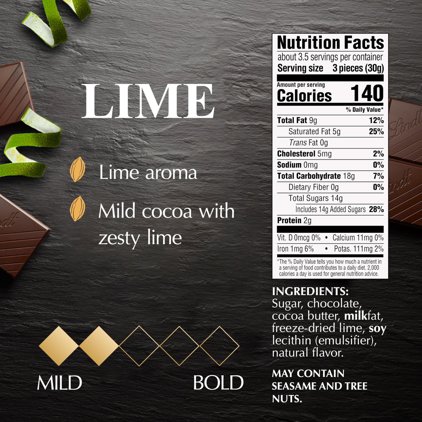Lindt EXCELLENCE Dark Chocolate Candy Bar, Lime Flavor, 3.5 oz, Pack of 12
