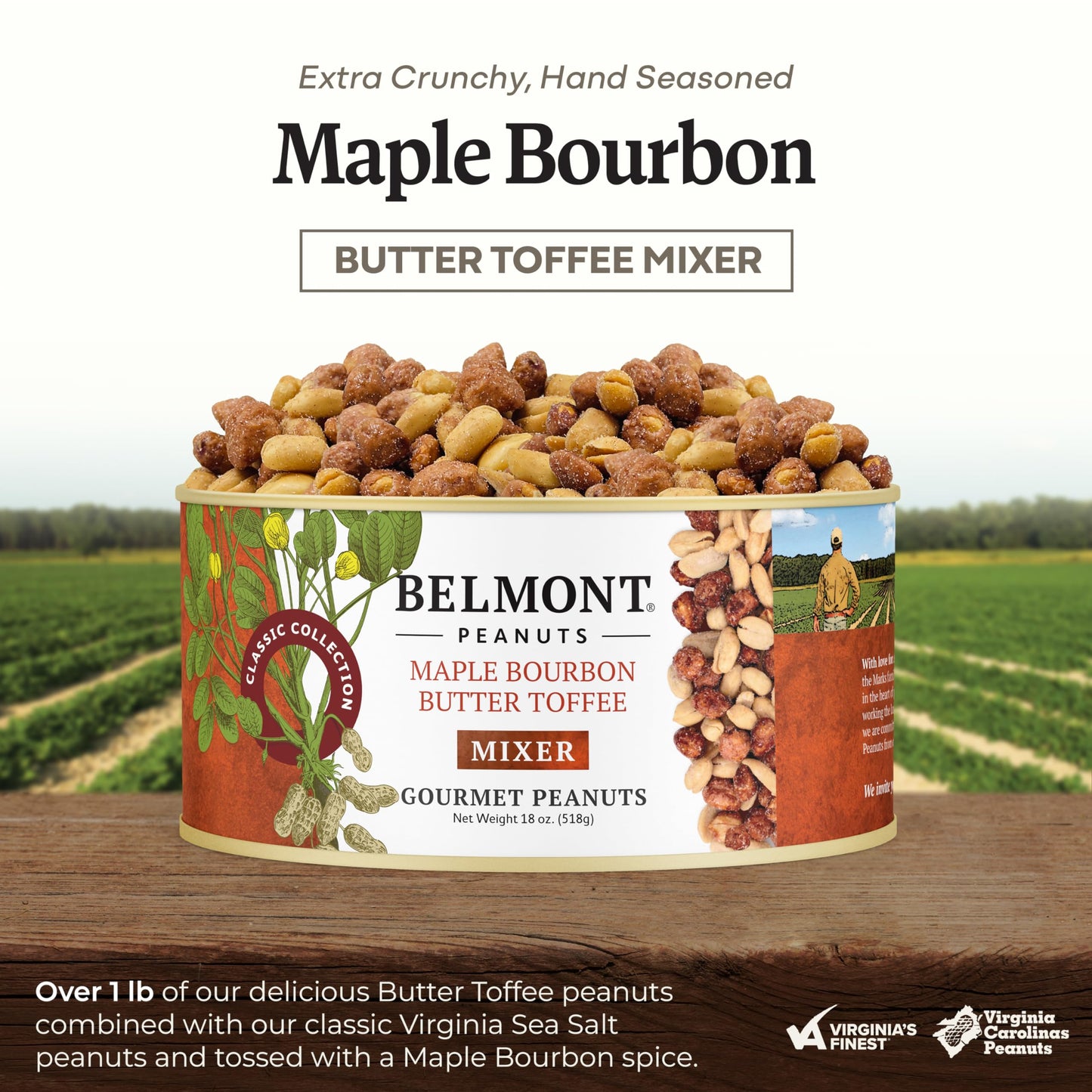 Belmont Peanuts Gourmet Maple spirit-inspired flavor Butter Toffee Mixer, 18 oz, Simple Ingredients, No Preservatives, Hand Seasoned