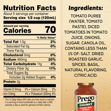 Prego Chunky Tomato, Basil And Garlic Pasta Sauce, 23.75 Oz Jar