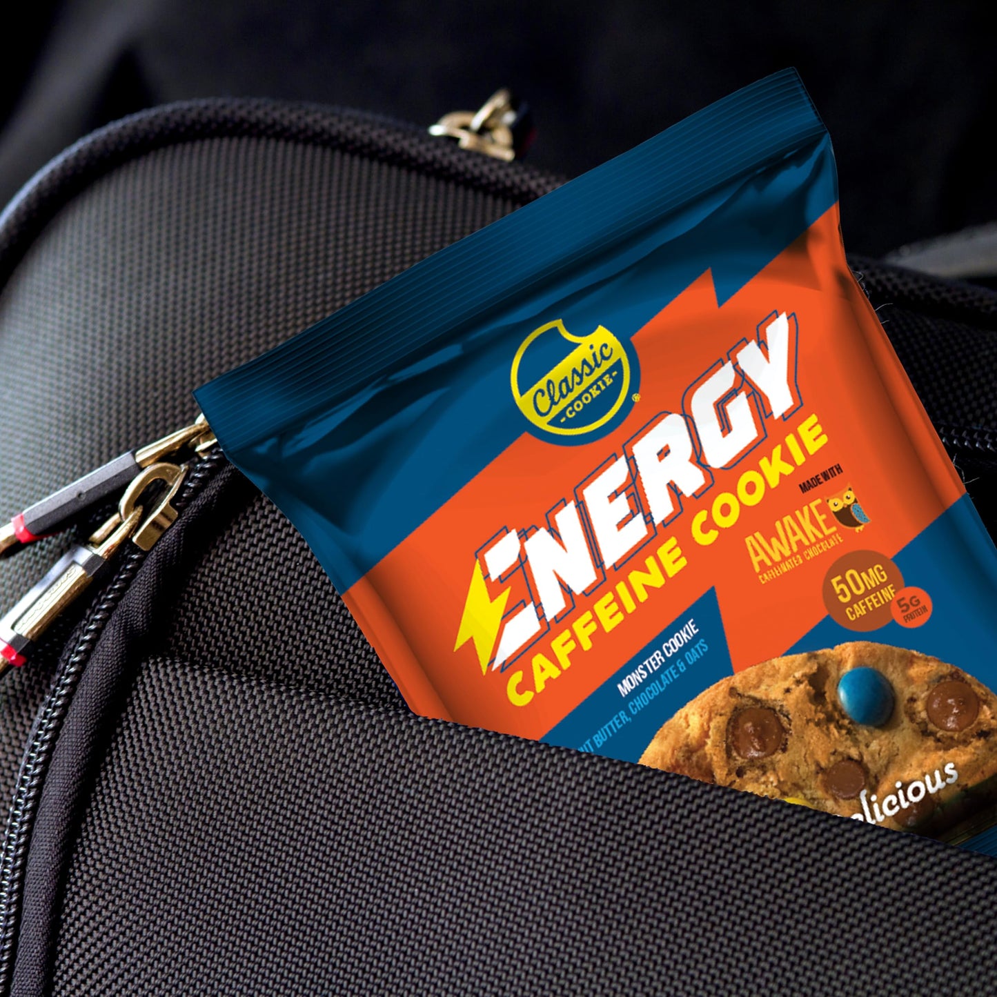 Classic COOKIE Monster Cookie - Energy Caffeine Soft Cookies, 2.8oz, 8 Count, Brown