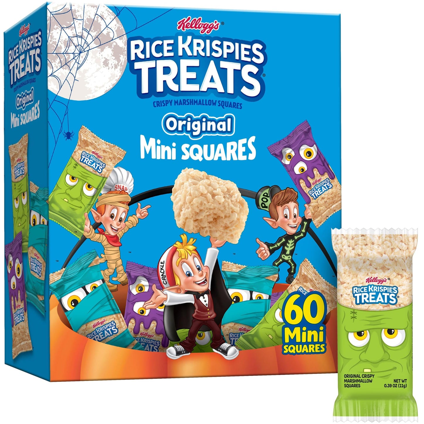 Rice Krispies Treats Crispy Mini Marshmallow Squares, Trick-or-Treat Snacks, Halloween Pack, Original, 23.2oz Box (60 Bars)
