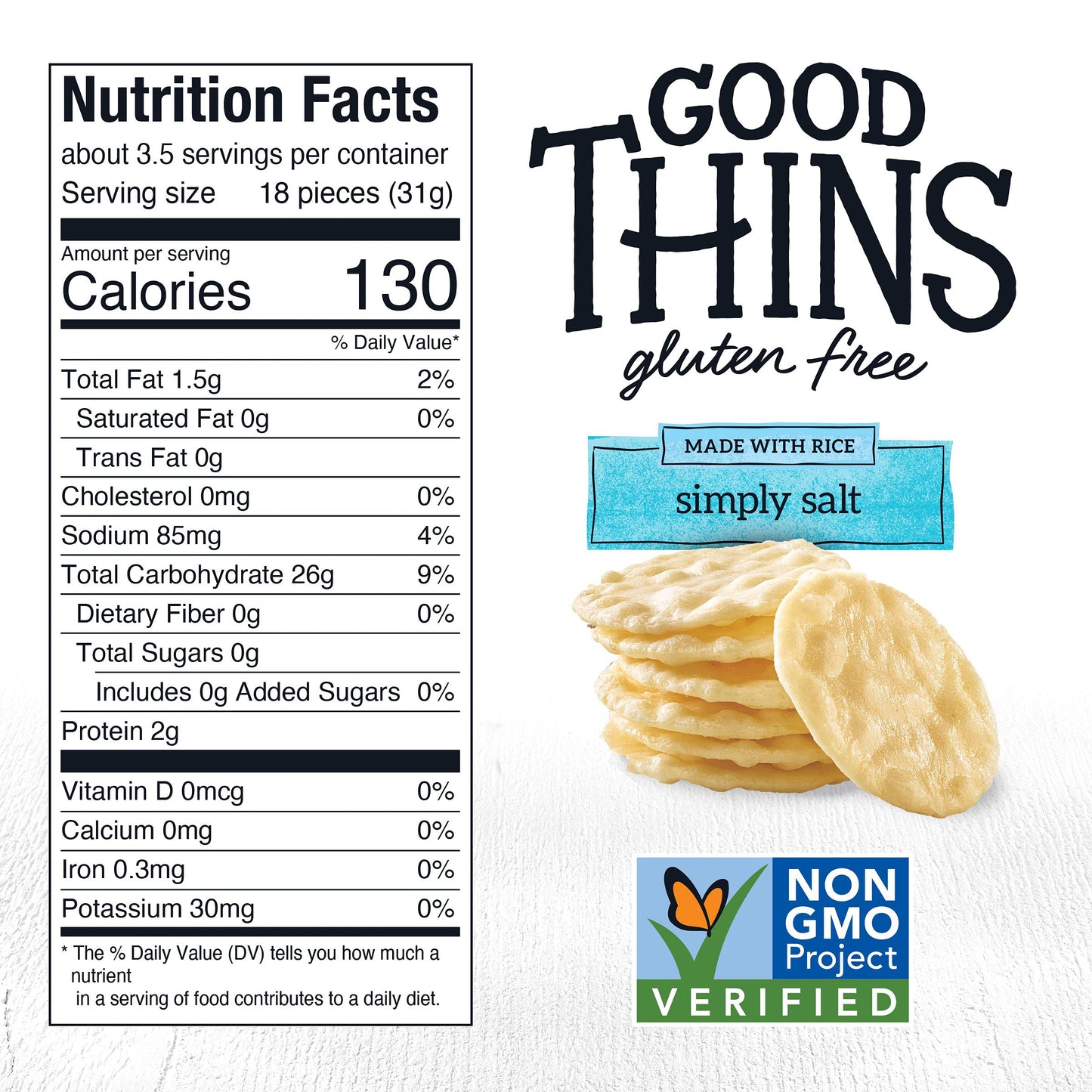 Good Thins Simply Salt Rice Snacks Gluten Free Crackers, 3.5 oz (Pack of 3)