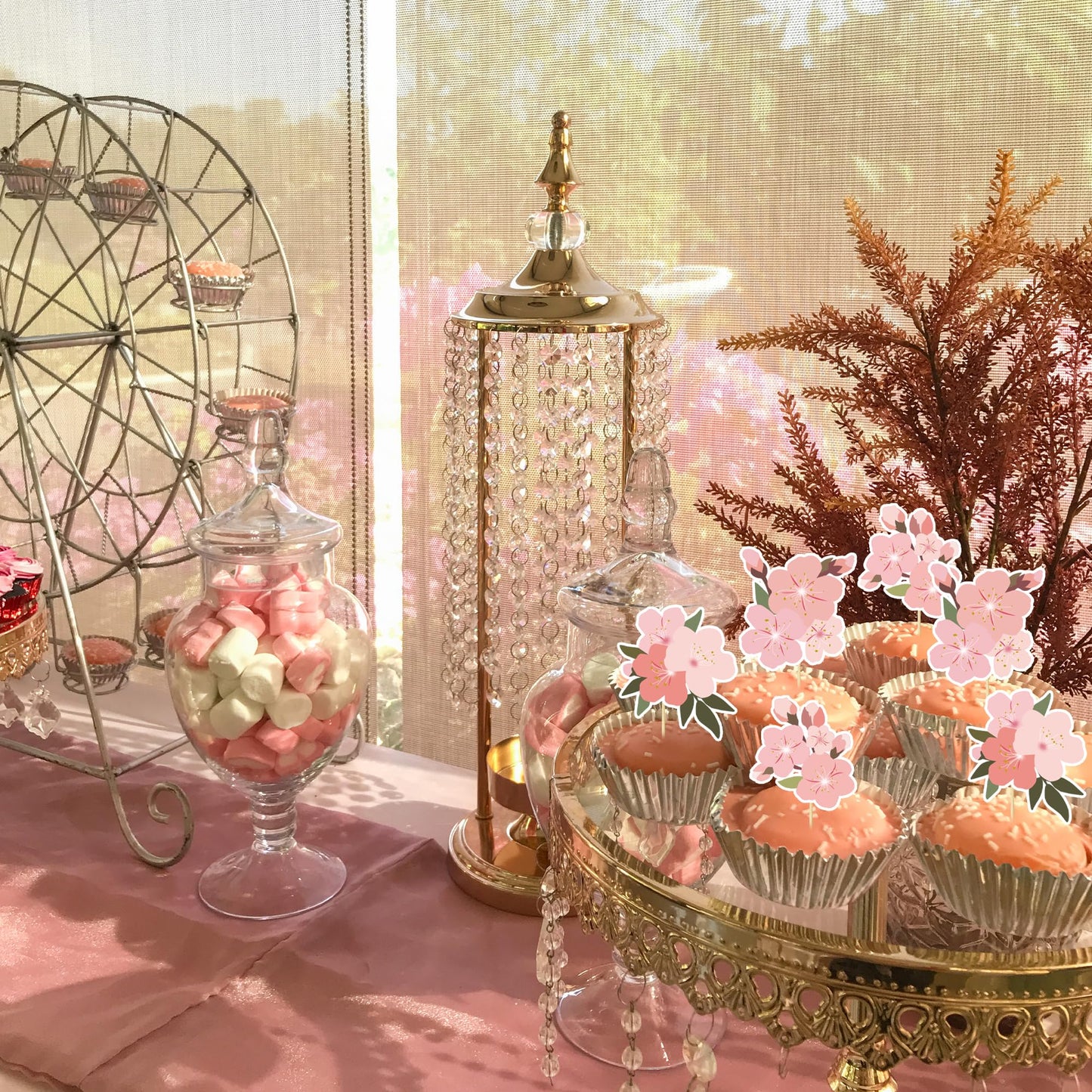 24Pcs Cherry Blossom Cake Decoration Cherry Blossom Flowers Cupcake Toppers Flowers Cake Decoration Wedding Birthday Baby Shower