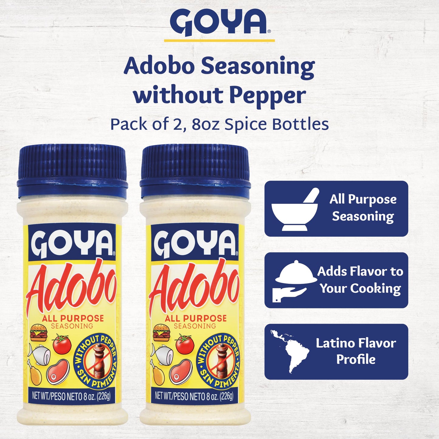 Adobo All Purpose Seasoning without Pepper by Goya, Poultry, Seafood, Meat, and Vegetable Seasoning, Fat Free and Calorie Free L
