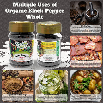 Rani Organic Black Pepper Whole, Premium MG-1 Grade, 3oz (85g) PET Jar, Non-GMO, USDA Organic, Gluten Friendly, Kosher, Product of Vietnam