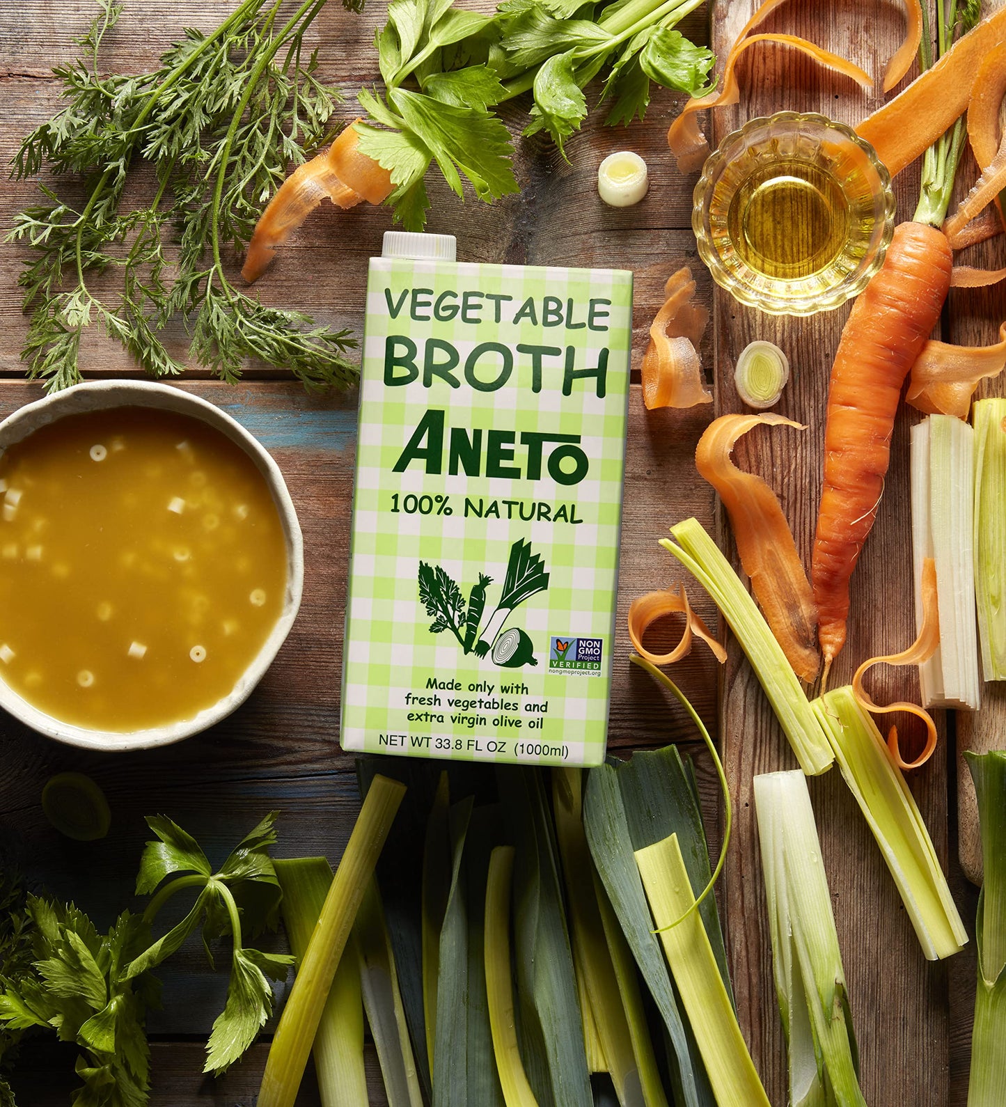 Aneto 100% Natural Vegetable Broth 34 Fluid Ounce | Made In Spain | Whole Ingredients | Gluten Free | (6)