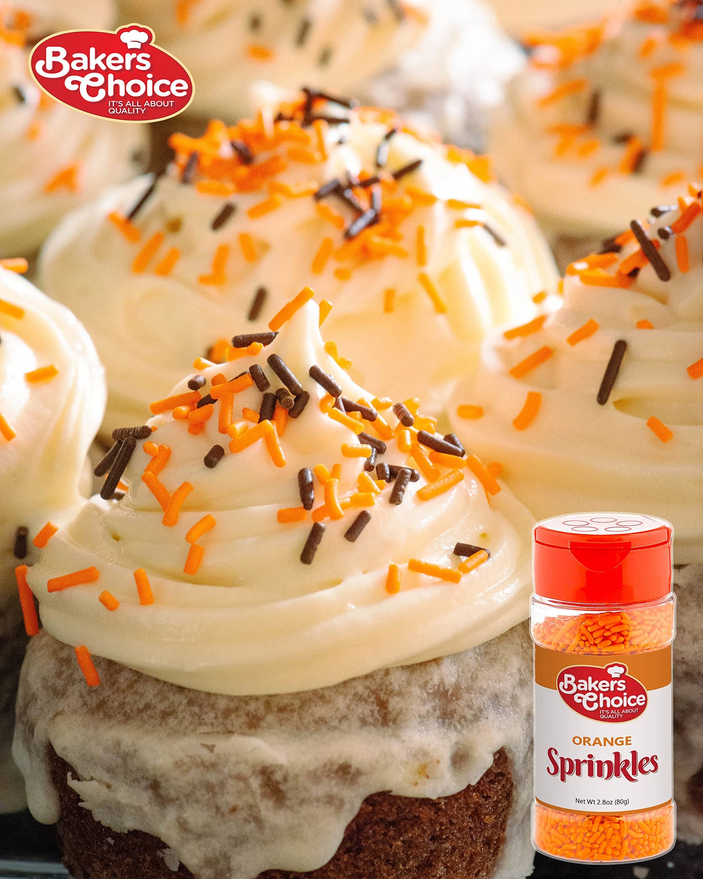 Bakers Choice Orange Sprinkles For Baking - Jimmies Sprinkles For Ice Cream Toppings - Dairy Free, Kosher 2.8 Oz.